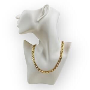 Vintage‎ 70s Avon Gold Tone Faux Pearl Braided Weave Chain Necklace 19"